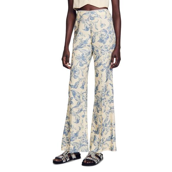Sandro 'Joseph' Blue Viscose Flared Leg Pants Size 4 - Picture 1 of 5